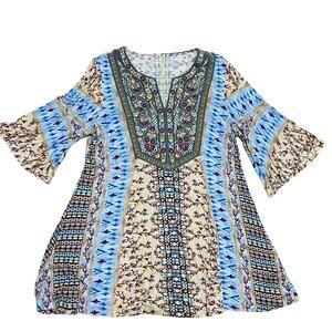 Soft Surroundings Fifi Tunic Top Floral Embroidery Boho Artsy Hippie‎ Gypsy Sz L